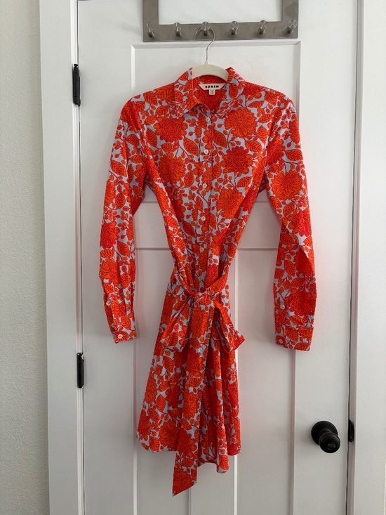 Boden Dresses & Skirts - Boden Orange Floral Long-Sleeve Collared Knee Length Fit and Flare Dress Size 6R